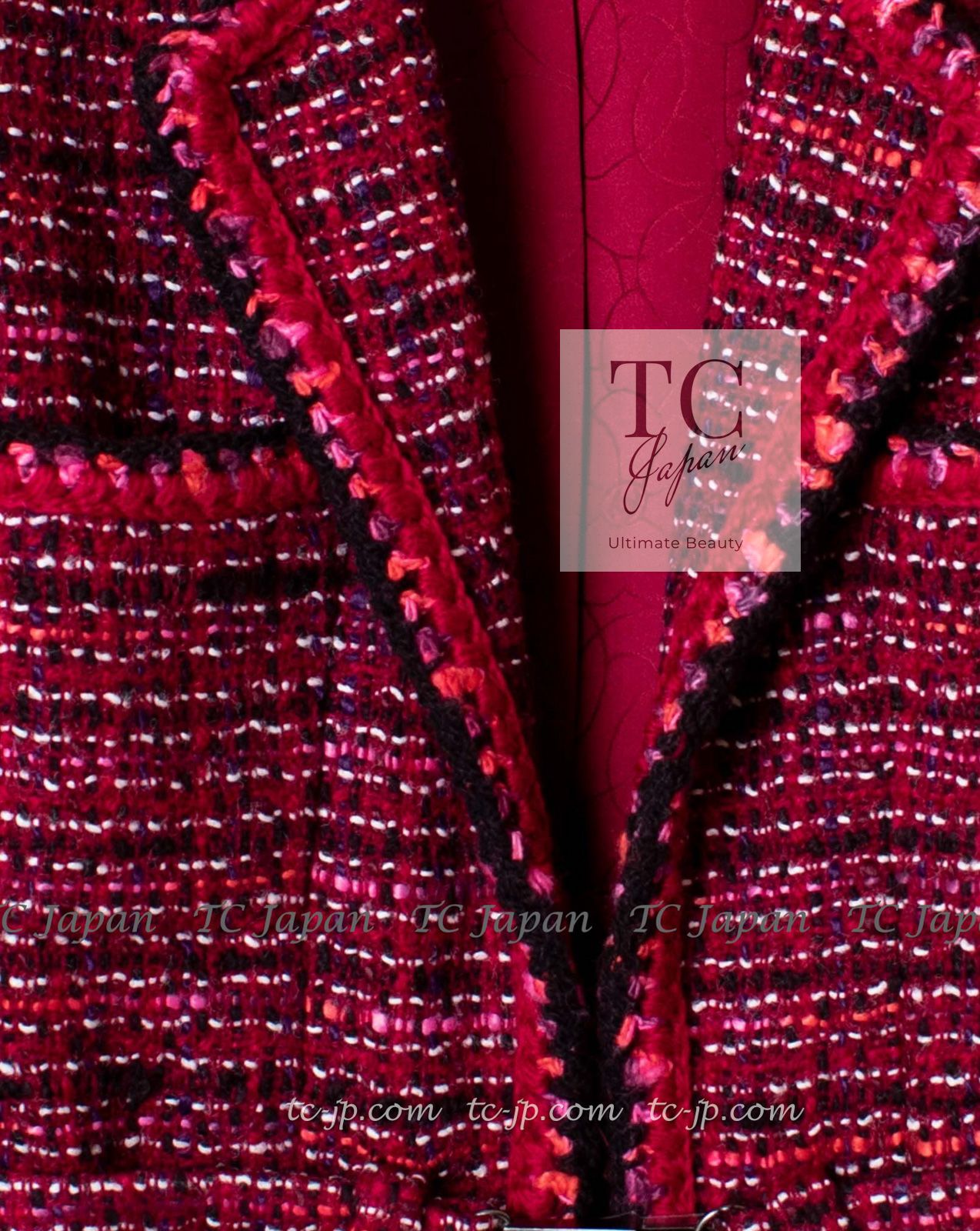 シャネル ジャケット CHANEL 47万 レッド ピンク ウール ツイード