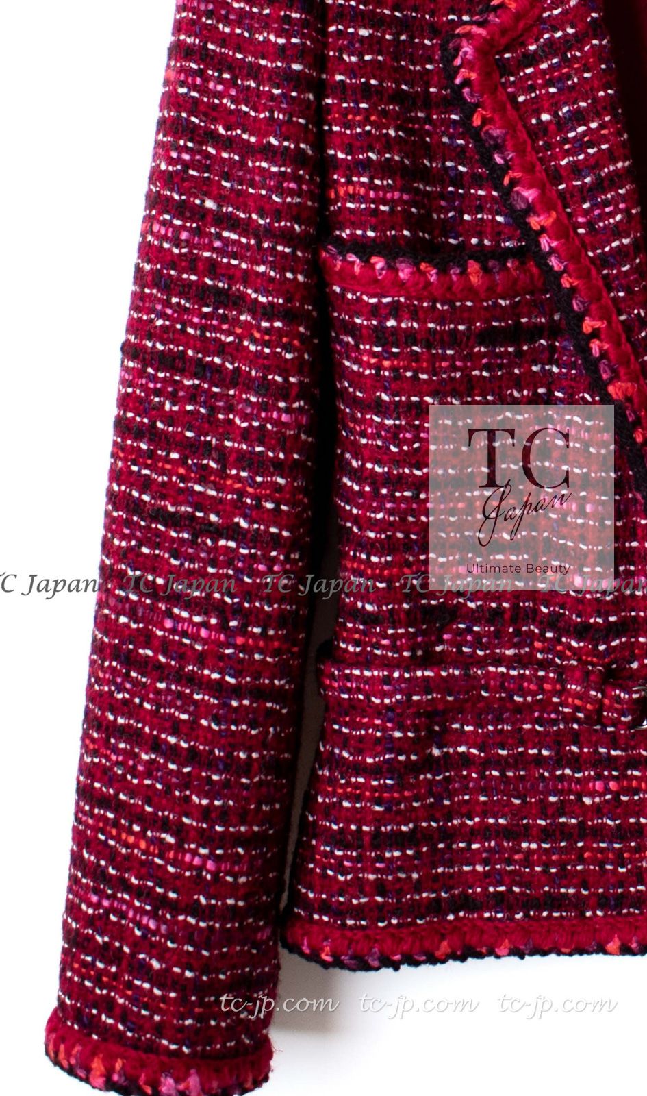 シャネル ジャケット CHANEL 47万 レッド ピンク ウール ツイード