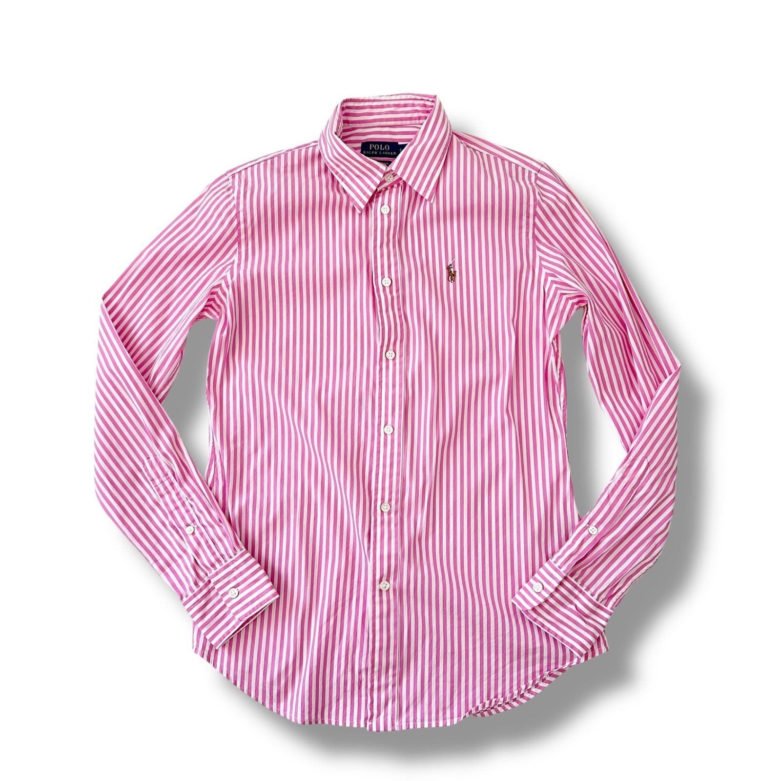 美品 ポロラルフローレン スリムストレッチシャツ 2 S〜M ピンク