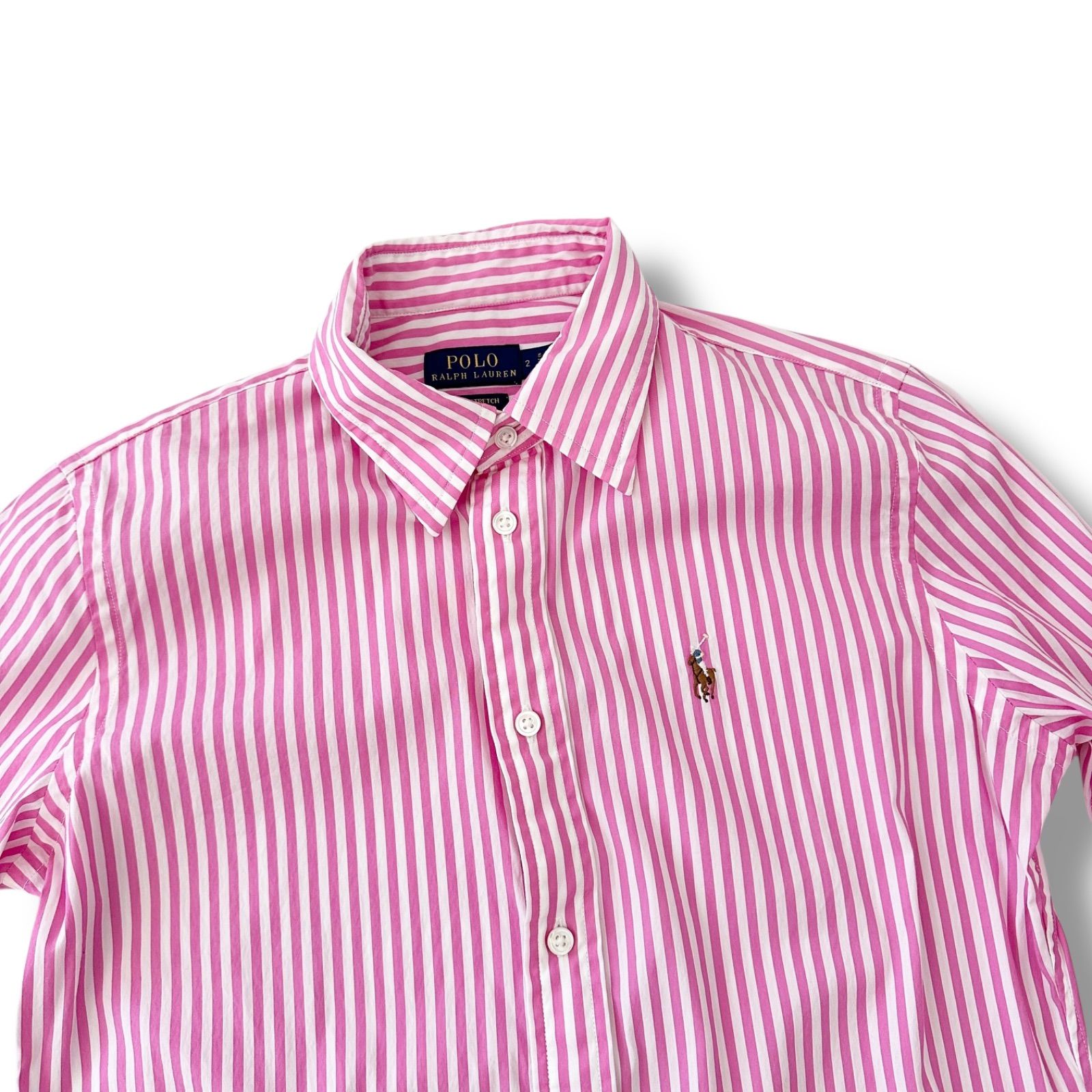 美品 ポロラルフローレン スリムストレッチシャツ 2 S〜M ピンク