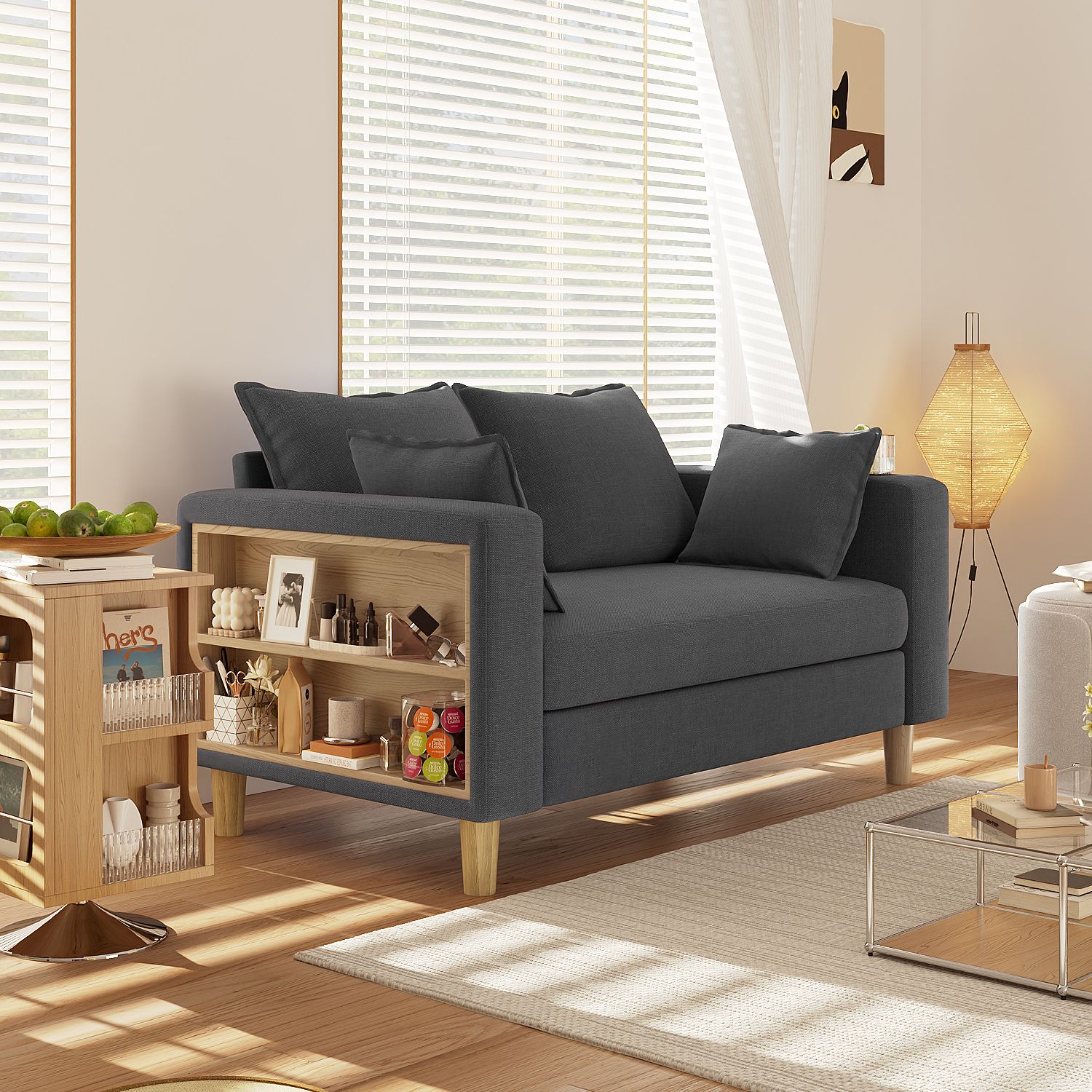 収納ソファー 2人掛け 多機能アームレスト カップホルダー付 幅123cm 二人掛け 収納ソファー 多機能アームレスト（カップホルダー付） 幅