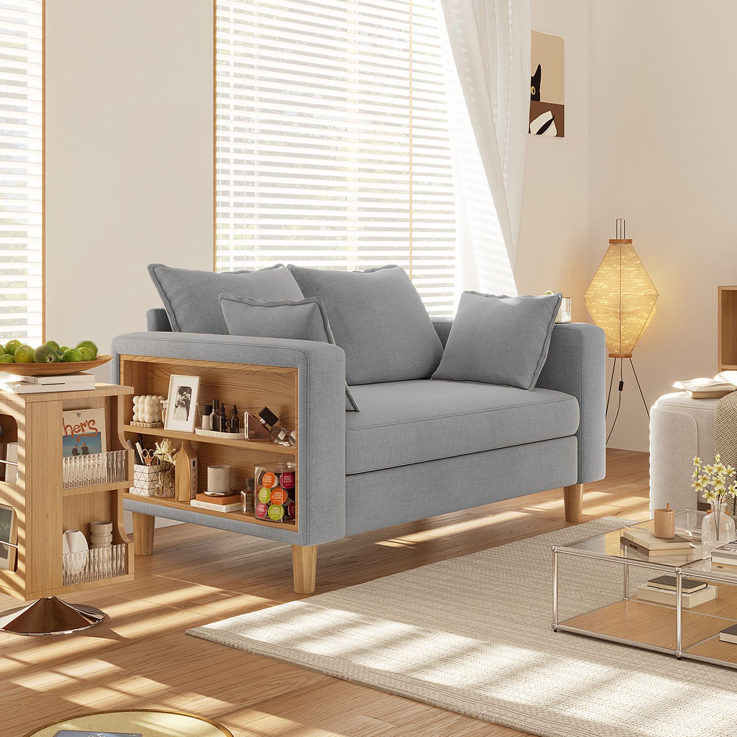 二人掛け 収納ソファー 多機能アームレスト（カップホルダー付） 幅