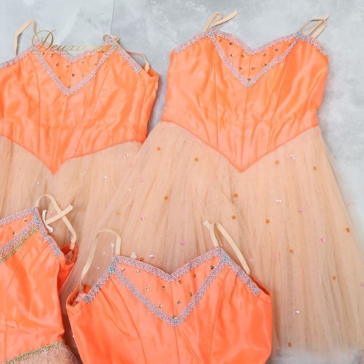 バレエ衣裳/ジュニア 5着セット オレンジチュチュ/袖·頭飾り付き