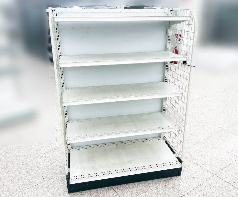 オカムラ製 H135cm×W90cm 単体片面4段エンド什器□サイドネット付き オカムラ製 H135cm×W90cm 単体片面4段エンド什器□サイドネット付き