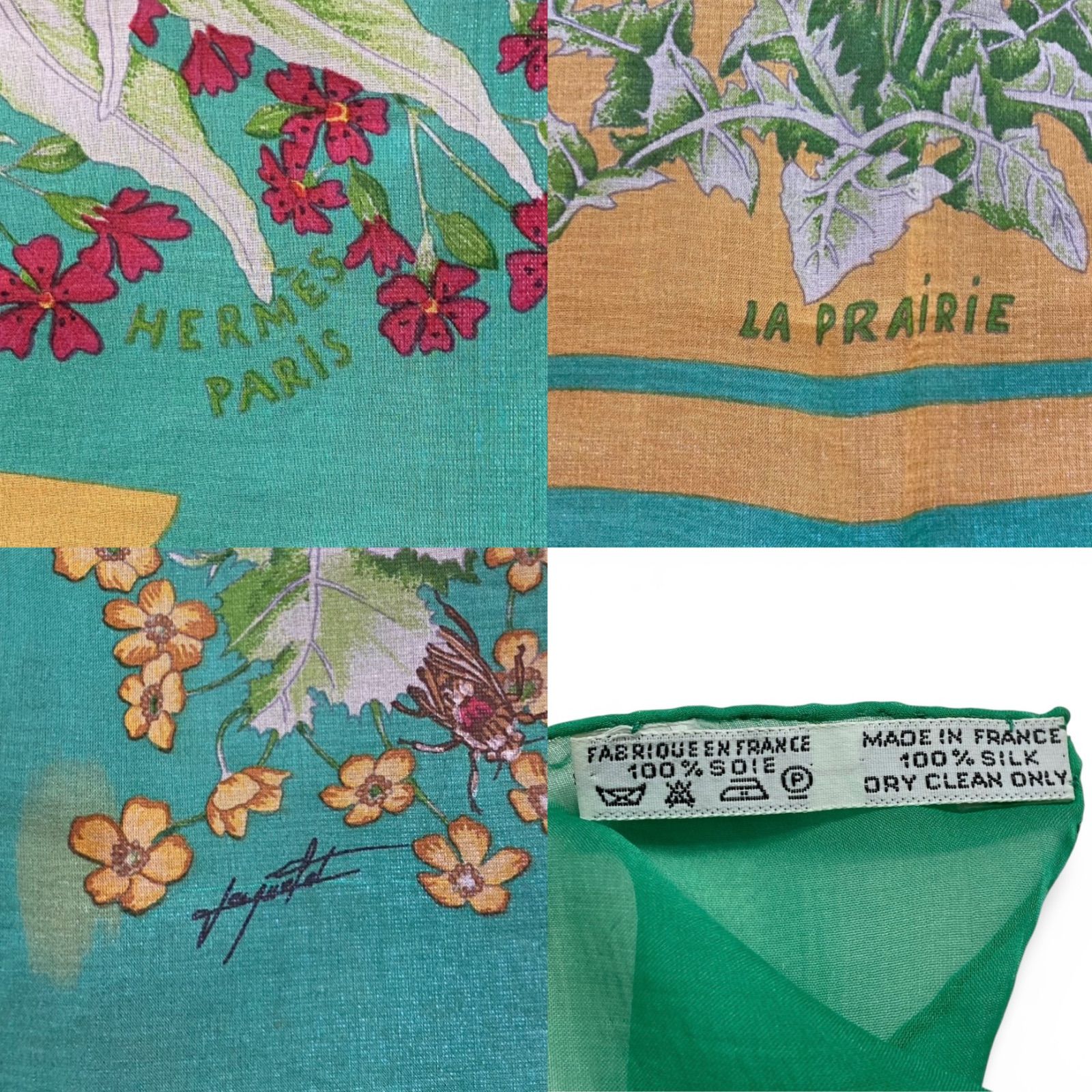 エルメス カレ90 LA PRAIRIE シルクスカーフ 草原 グリーン シースルー