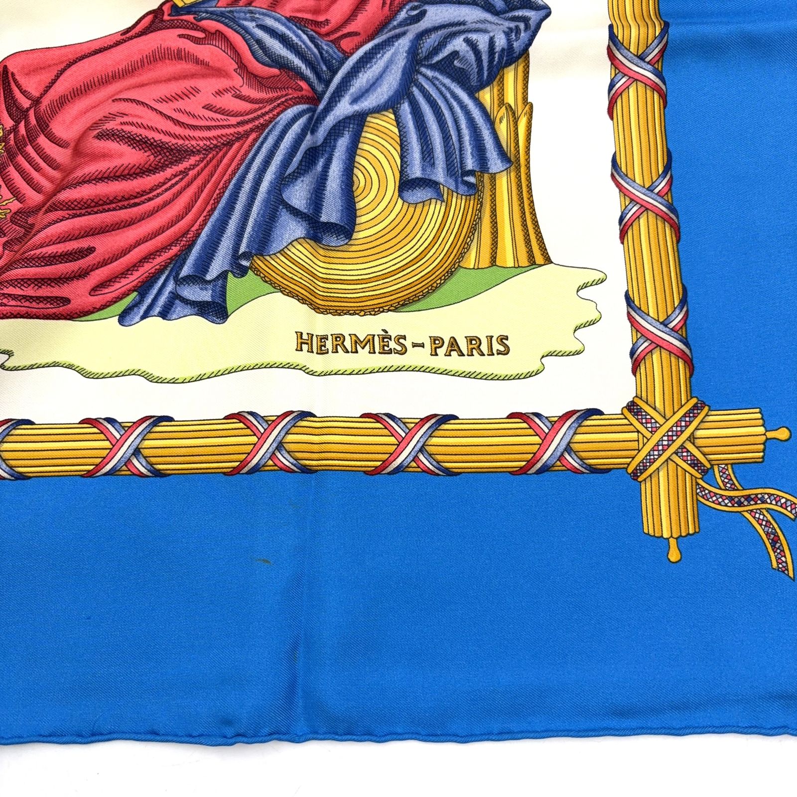 HERMES フランス革命 カレ90 シルク ブルー×マルチカラー スカーフ