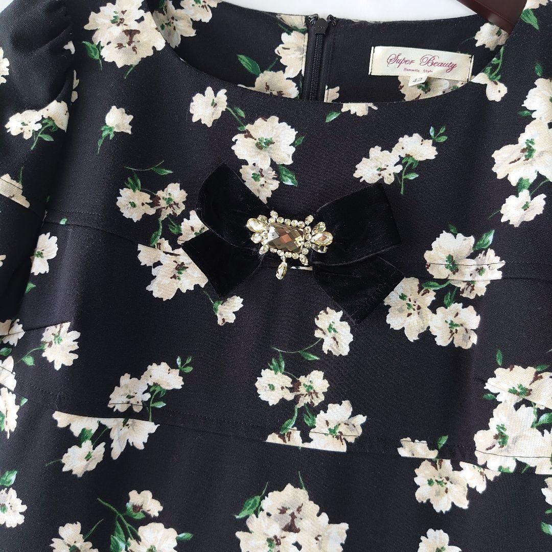 superbeauty ワンピース リボン スーパービューティ 花柄 サイズ42 黒
