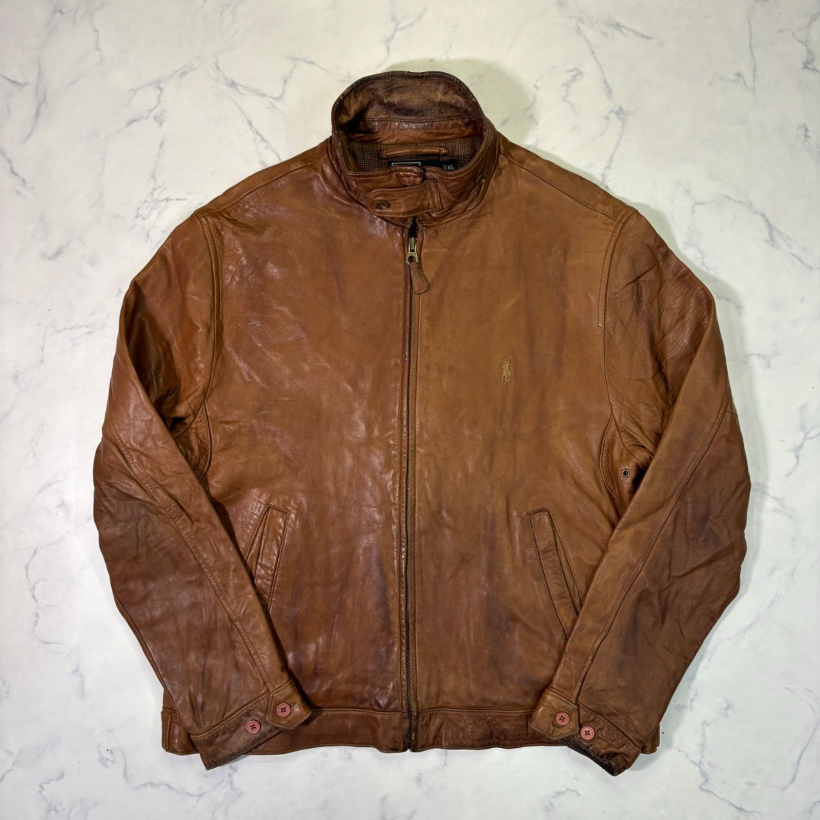 90s Polo Ralph Lauren レザージャケット ライトブラウン XL 本革 ポロ