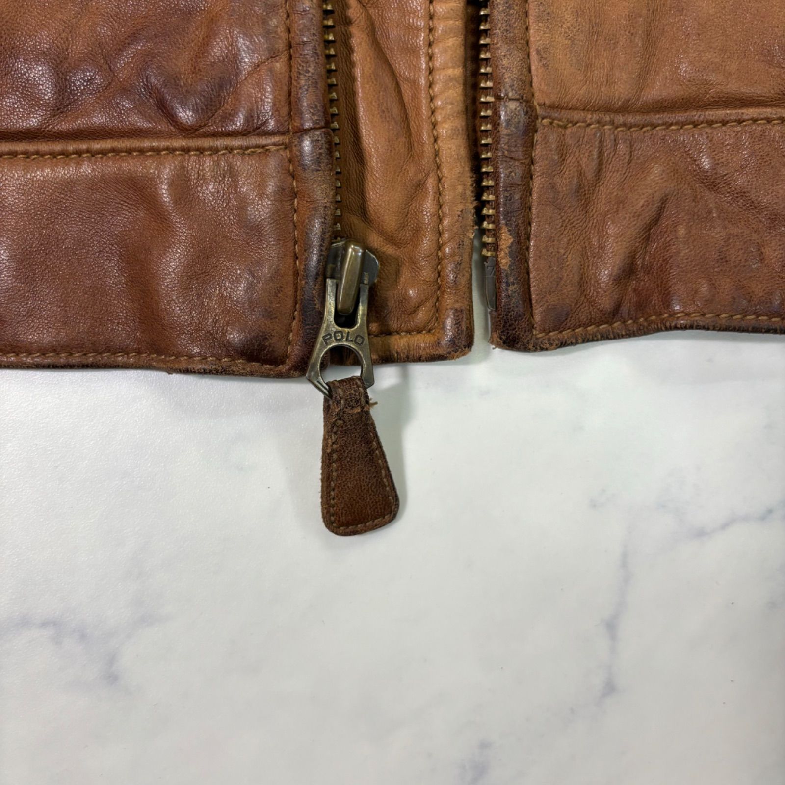 け*い様 90s【Polo by Ralph Lauren 】XLブラウンレザー Vintage 90s Polo Ralph Lauren Men's Light Brown Leather Jacket