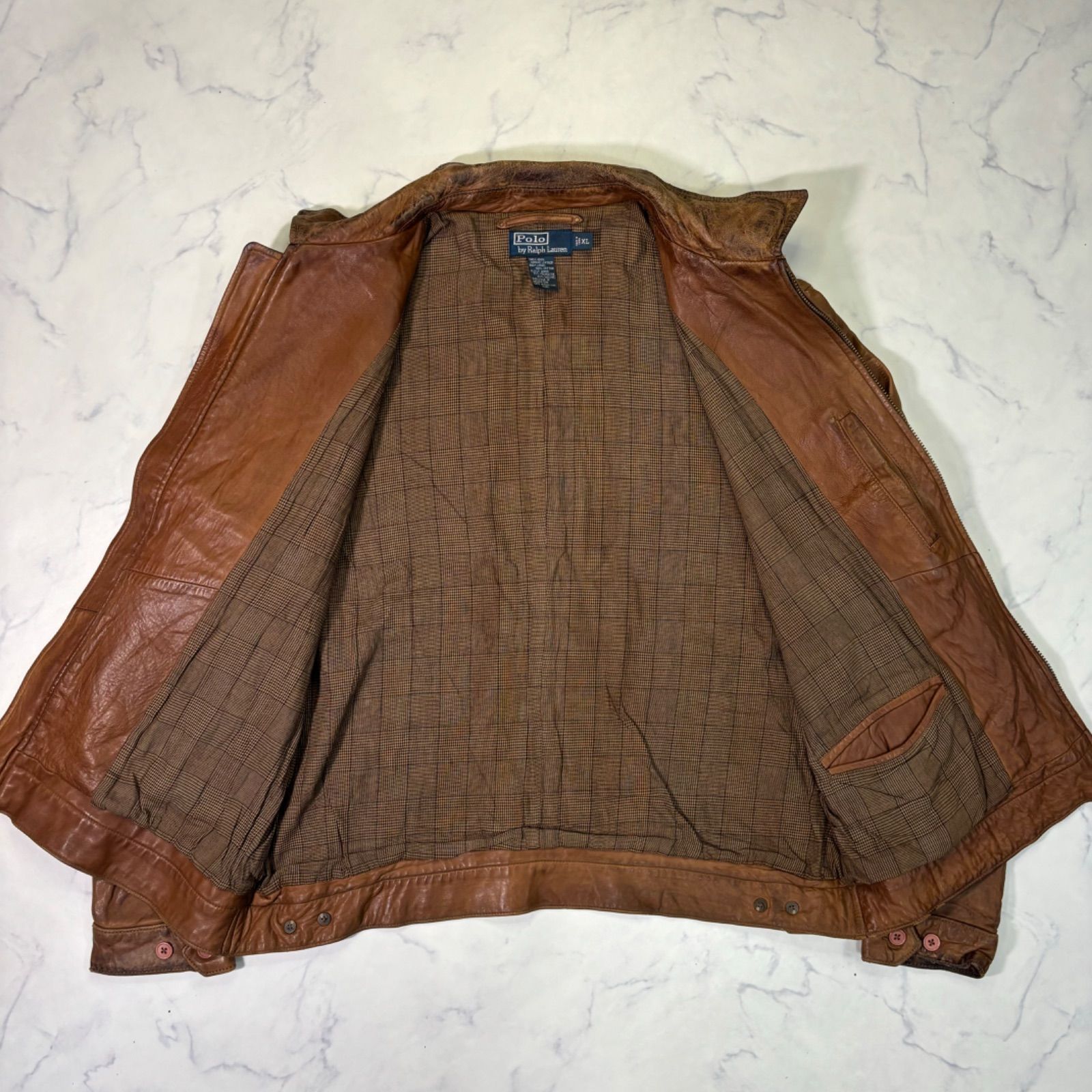 け*い様 90s【Polo by Ralph Lauren 】XLブラウンレザー 90s Polo Ralph Lauren レザージャケット ライトブラウン XL 本革 ポロ