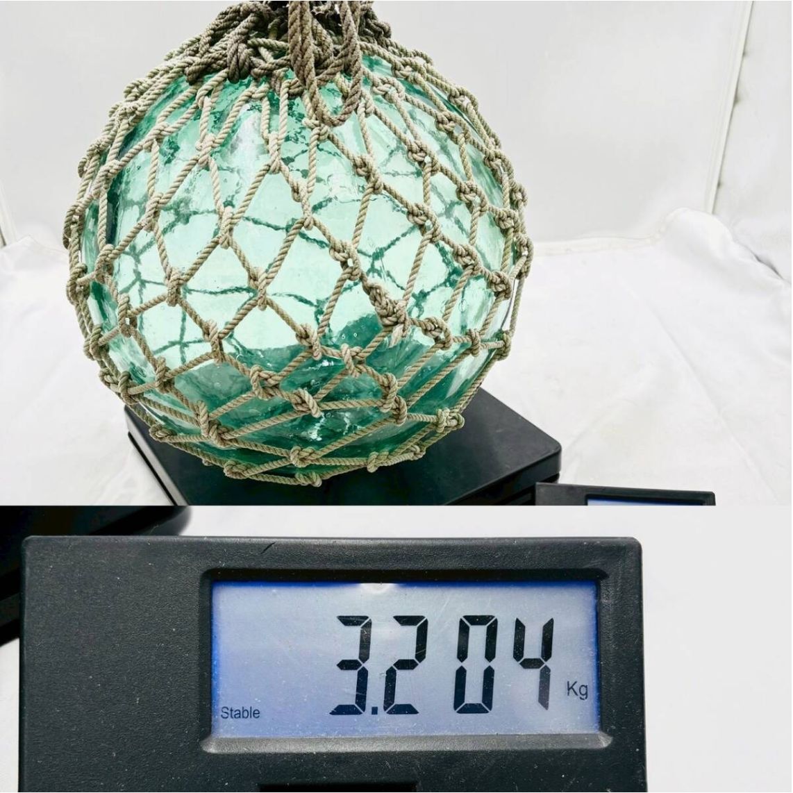 ガラス浮き玉 漁具 レトロ アンティーク インテリア 約30cm 3.2kg 網