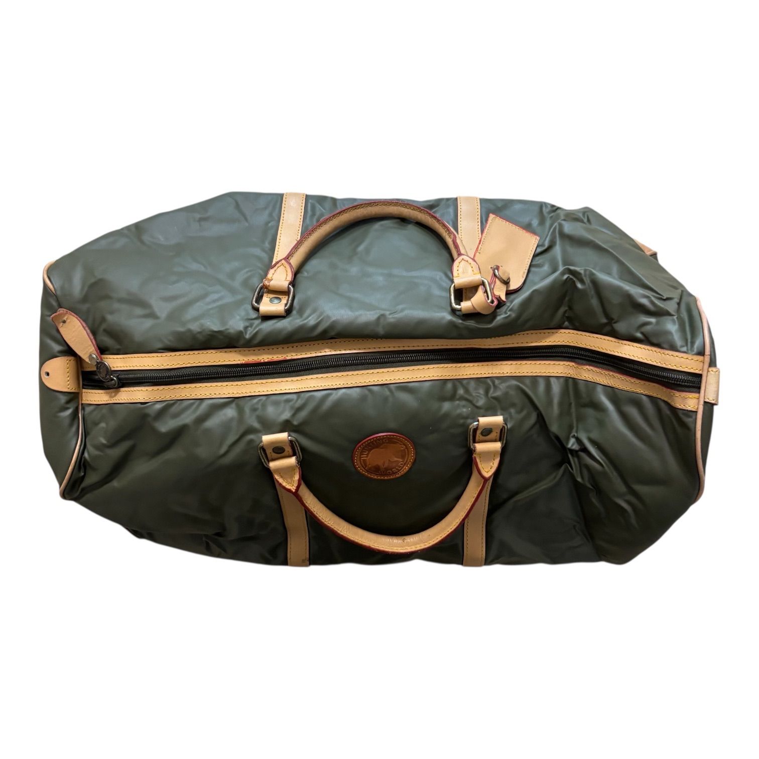 ハンティングワールド ボストンバッグ ゴールドロゴ レザー カーキ 大