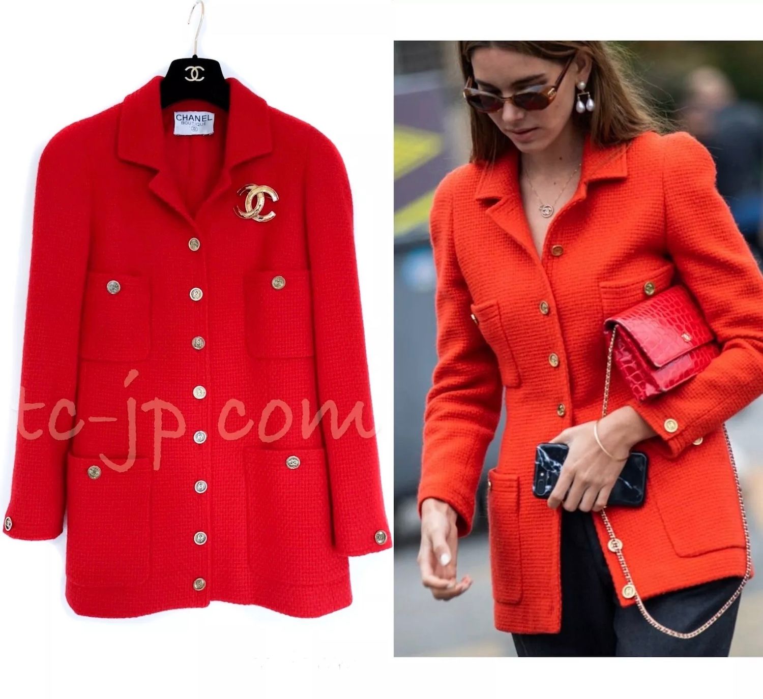 シャネル ジャケット コート CHANEL 貴重 91A 限定版 レッド ウール