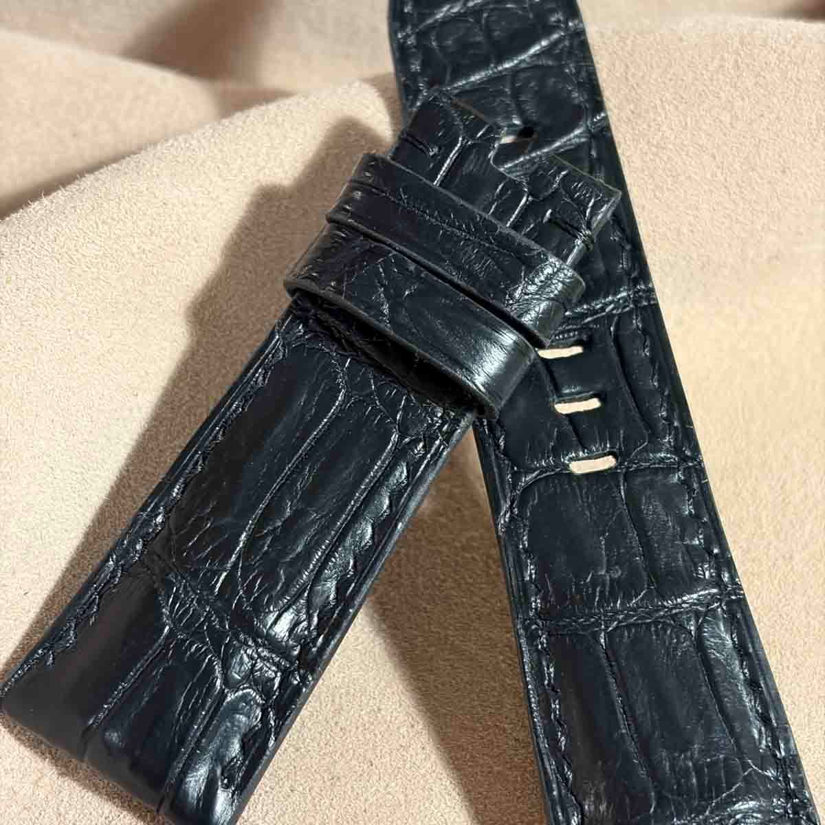cro-2023 クロコダイル 腕時計ベルト ブラック (ラグ幅26 mm