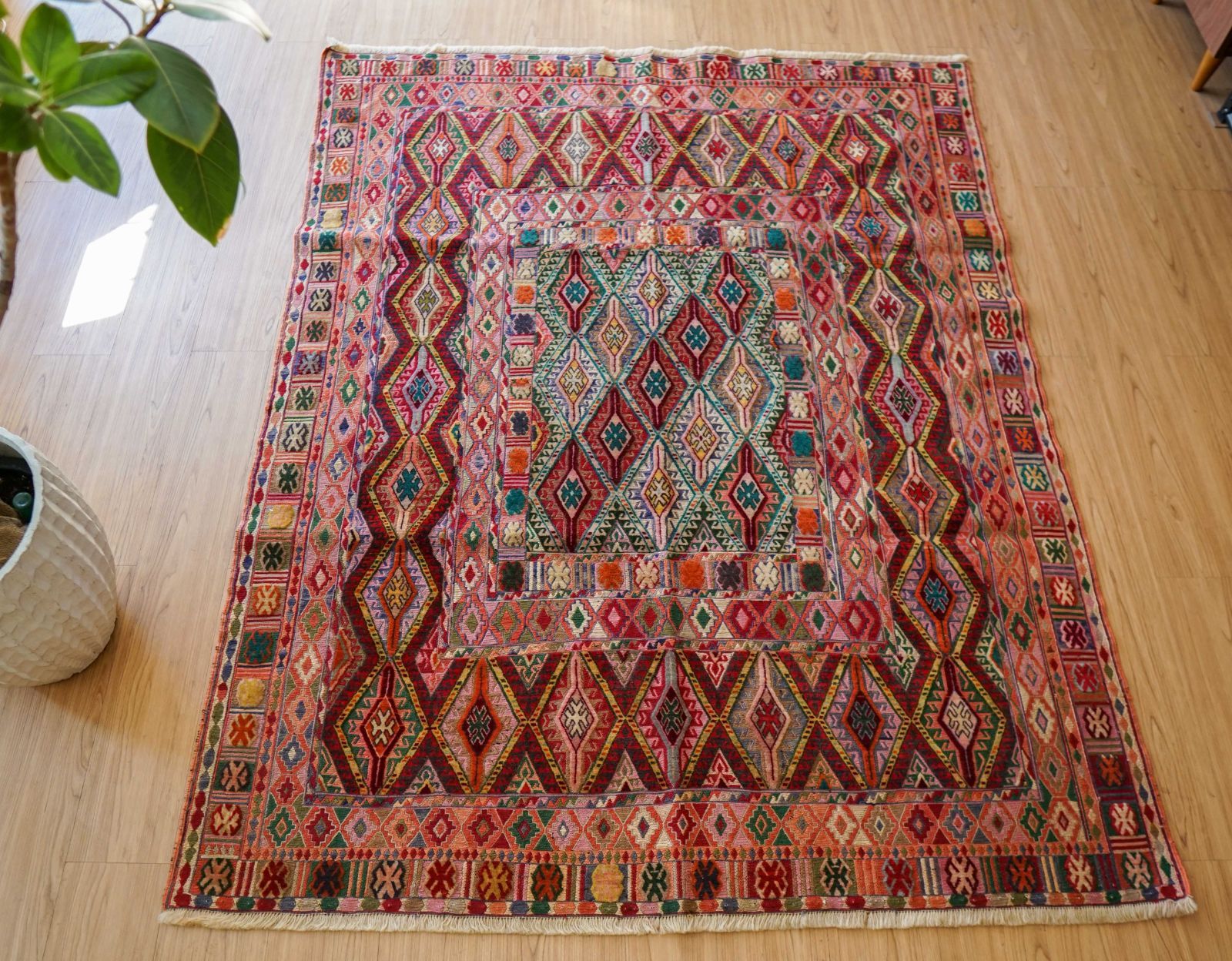 vintageアフガニスタン マシュワニ キリム 手織り絨毯 198x164cm アフガニスタン 手織りマシュワニキリム 180×143cm fine quality