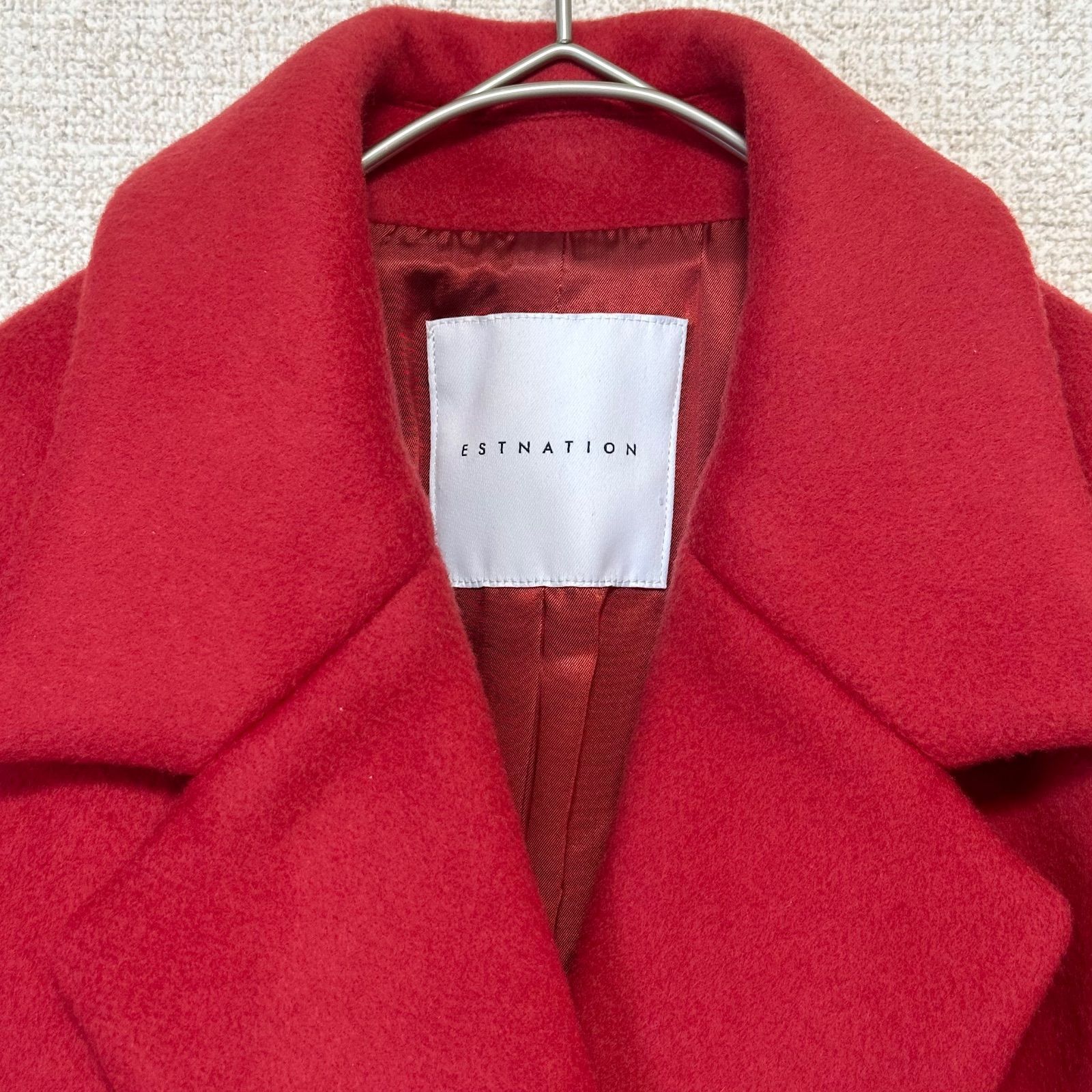 ESTNATION エストネーション ウール ベルテッドロングコート 赤レッド