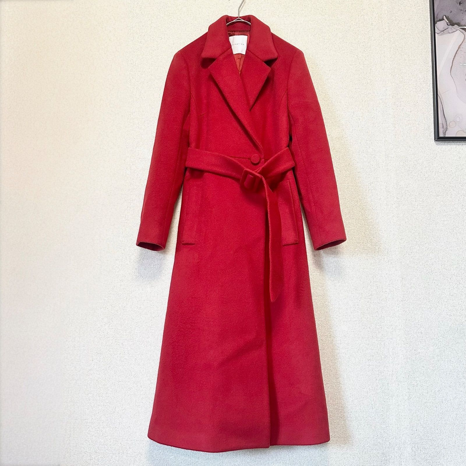 ESTNATION エストネーション ウール ベルテッドロングコート 赤レッド
