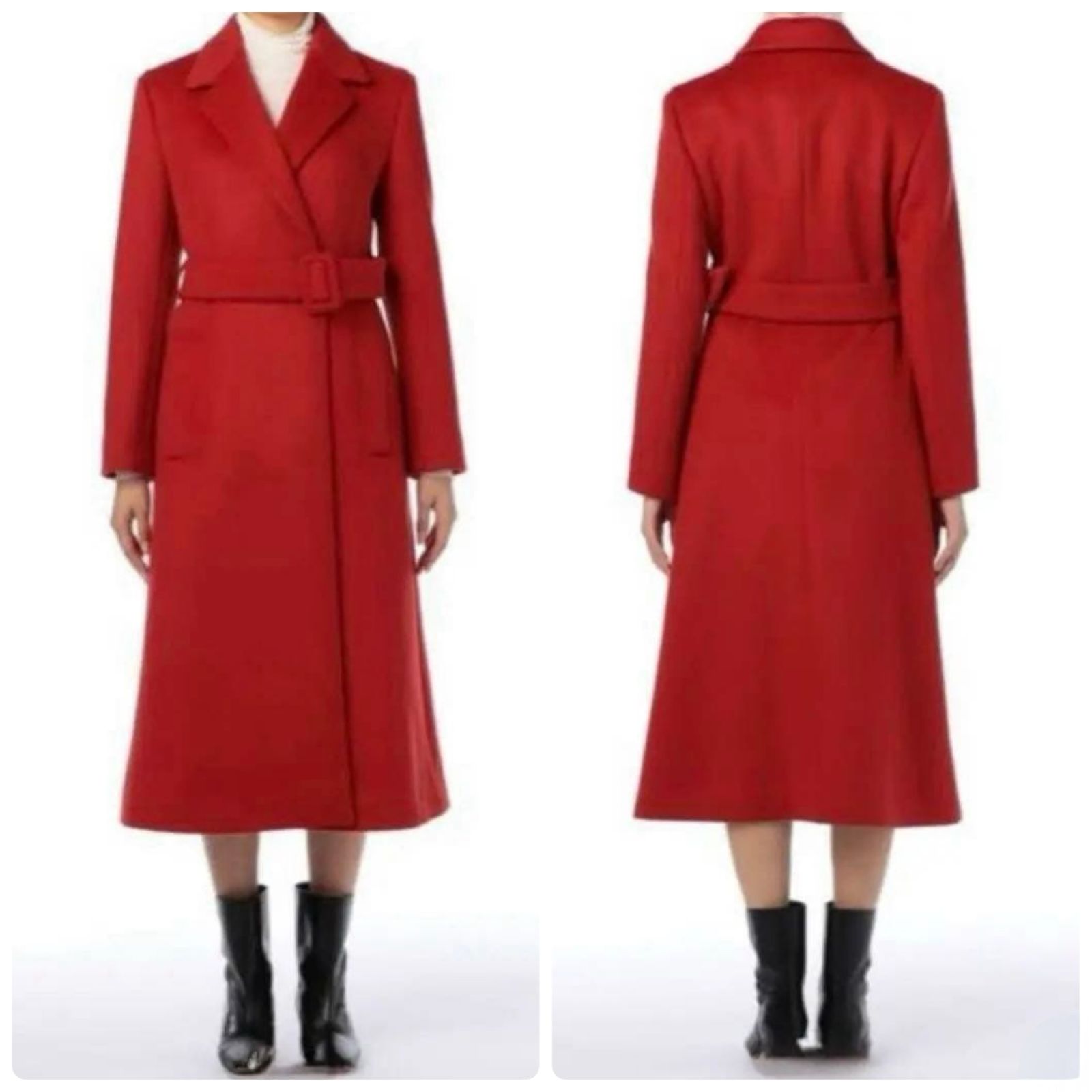 ESTNATION エストネーション ウール ベルテッドロングコート 赤レッド