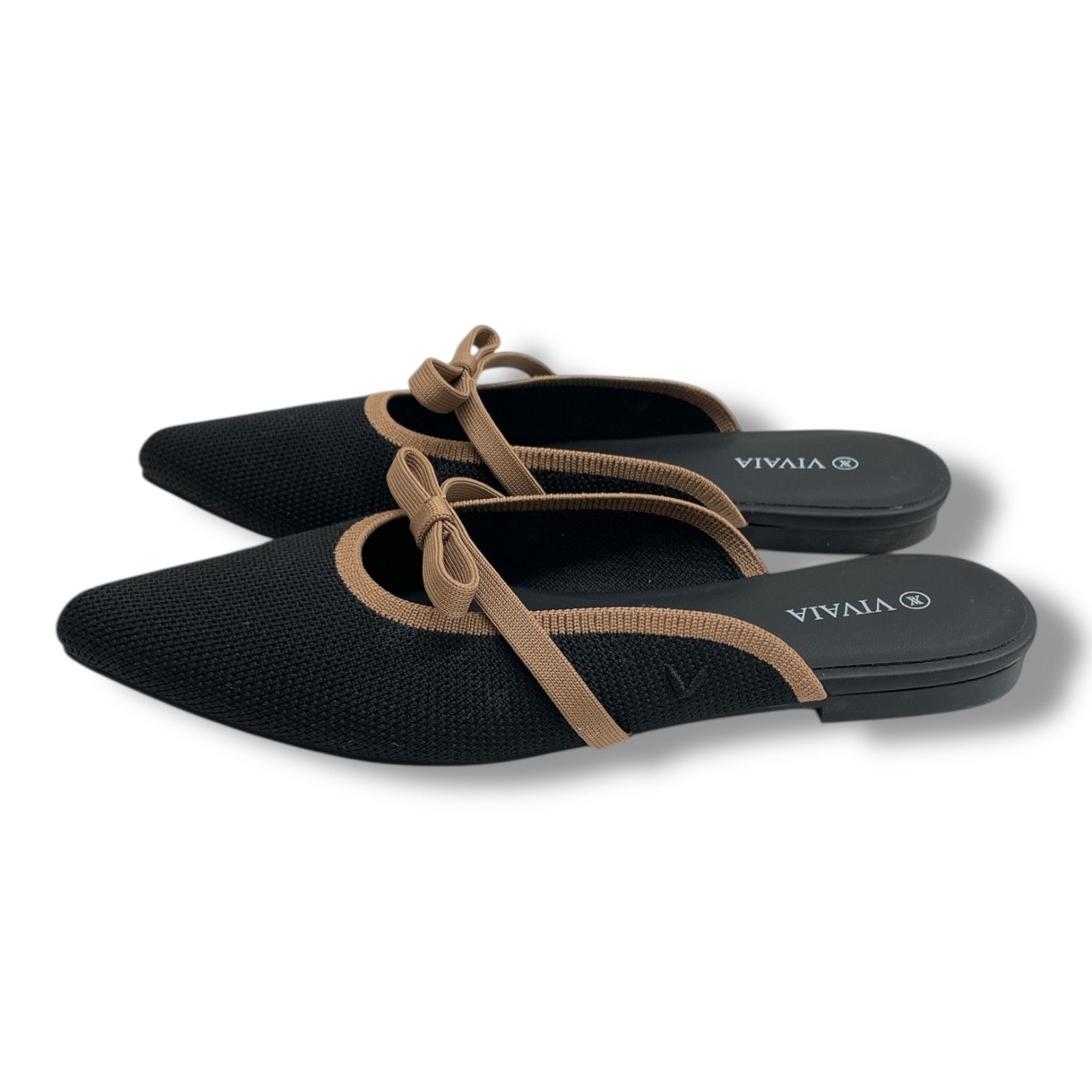 VIVAIA ブラックリボンパンプス VIVAIA ビバイア ポインテッドトゥ パンプス フラットシューズ リボン