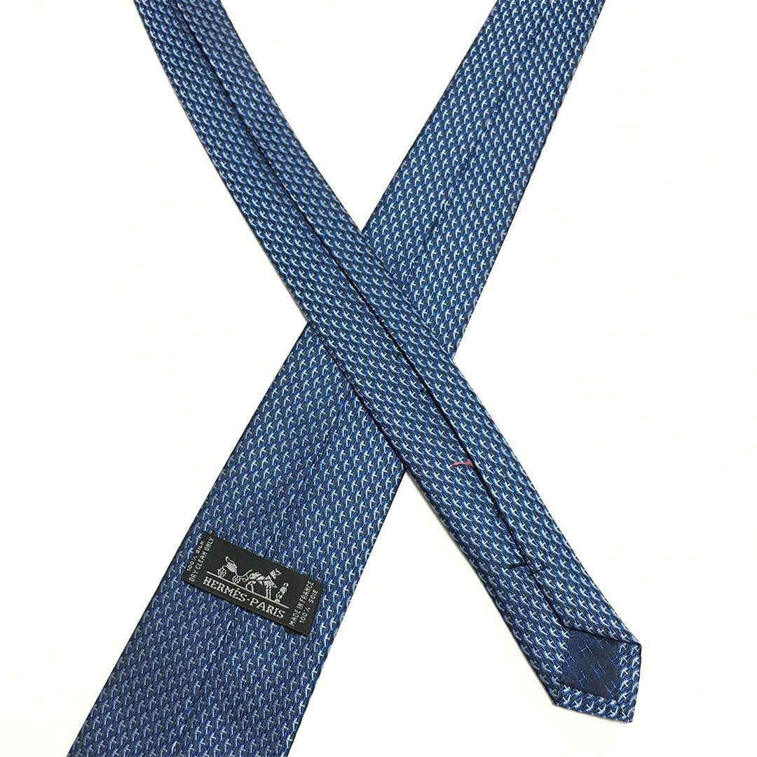 未使用級 エルメス HERMES ネクタイ シルク100% ブルー 総柄 2512-293