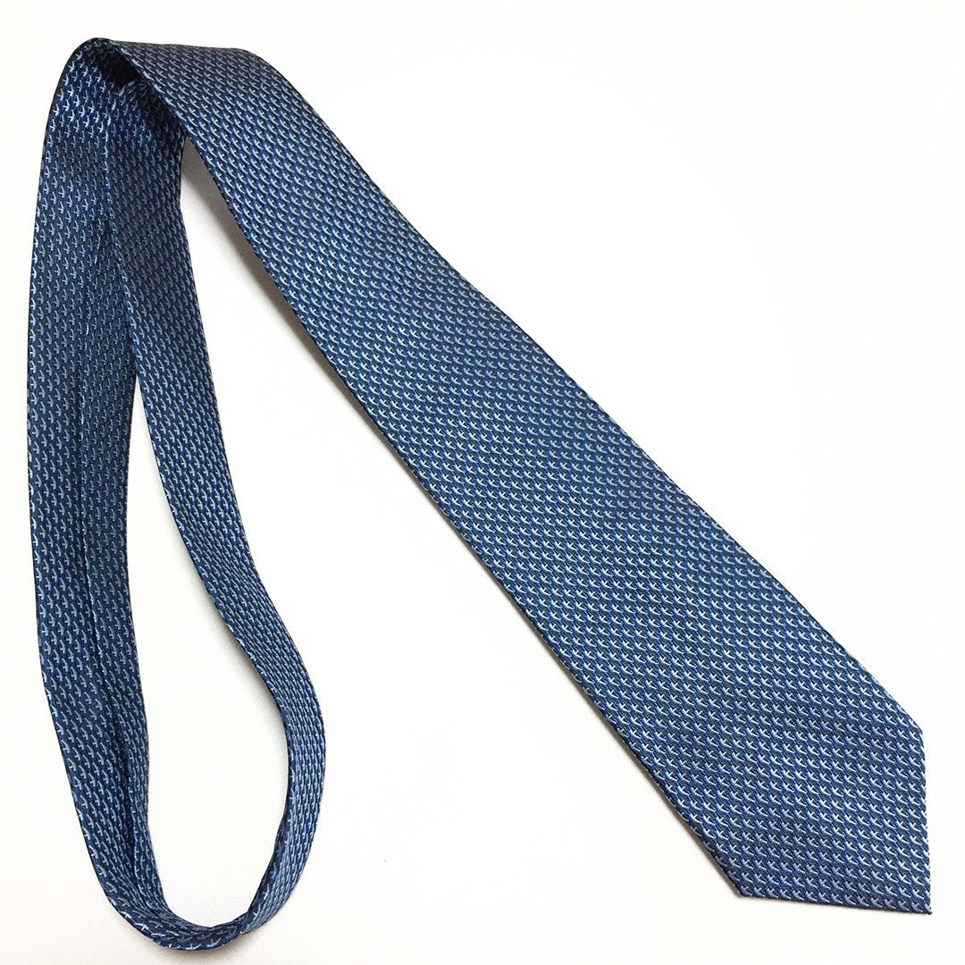 未使用級 エルメス HERMES ネクタイ シルク100% ブルー 総柄 2512-293