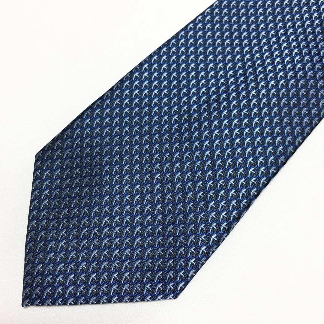 未使用級 エルメス HERMES ネクタイ シルク100% ブルー 総柄 2512-293