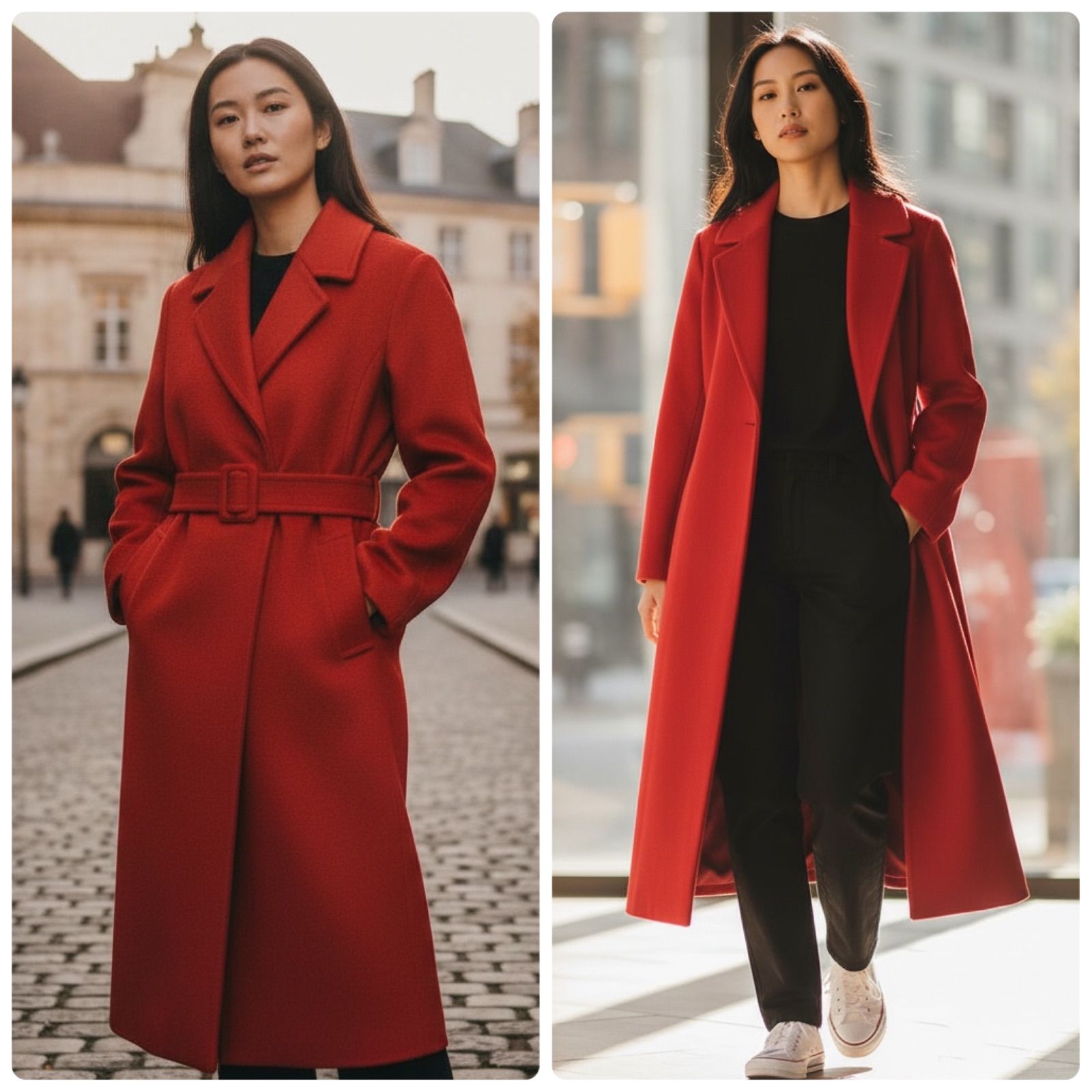 ESTNATION エストネーション ウール ベルテッドロングコート 赤レッド