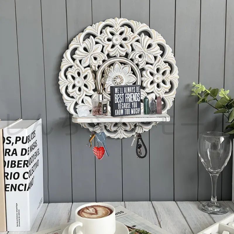 ウォール シェルフ 壁掛け 収納 鍵置き 棚 オーガナイザー フック