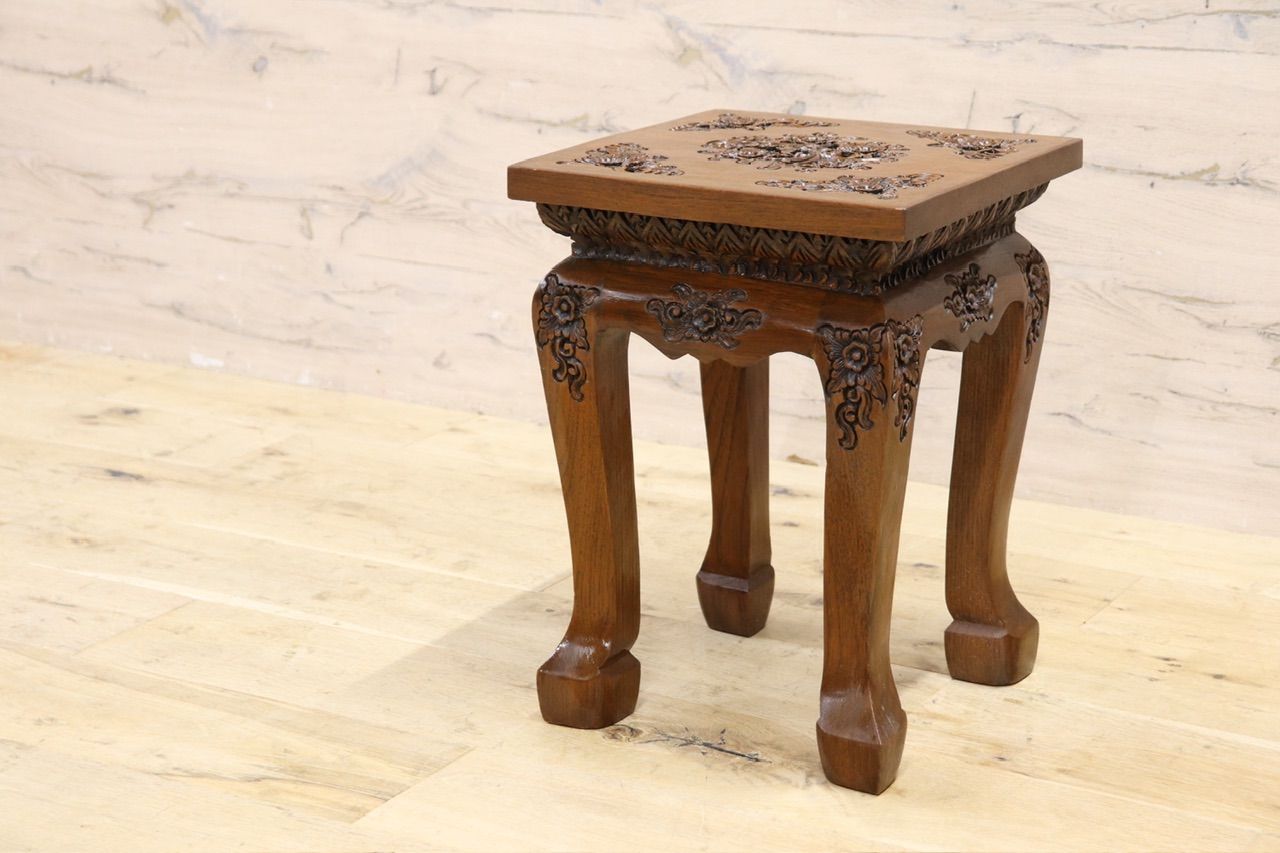 GMIK795A○木彫り 木製 花台 香炉台 サイドテーブル 飾り台 スツール