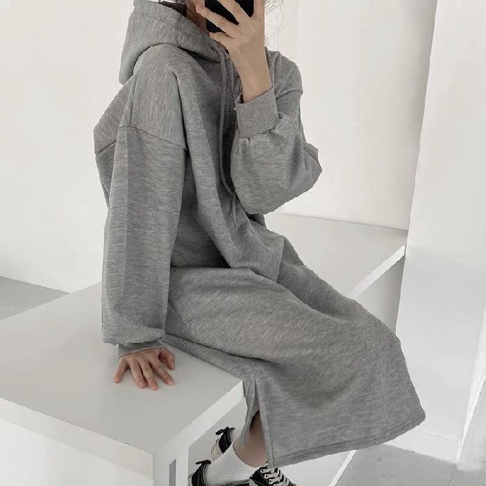 裏起毛 ロングワンピース 即購入OK パーカーワンピ 長袖 レディース フード付き ワンピース 秋 冬 ロング丈 パーカー マキシワンピース 無地 スリット入り カジュアル 体型カバー せ マタニティ ゆったり 肌触り 柔らかい 楽ちん jixi03