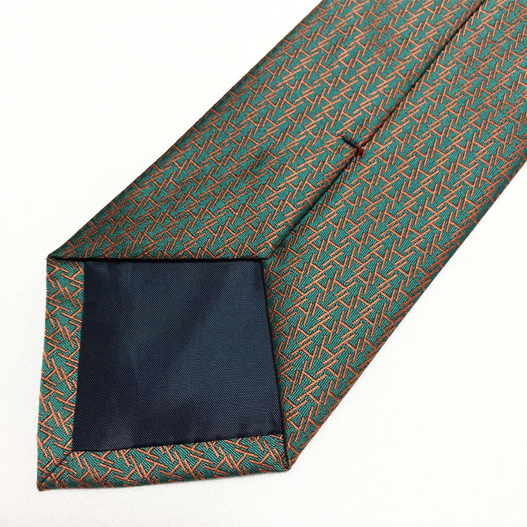 未使用級 エルメス HERMES ネクタイ シルク100% グリーン / オレンジ H