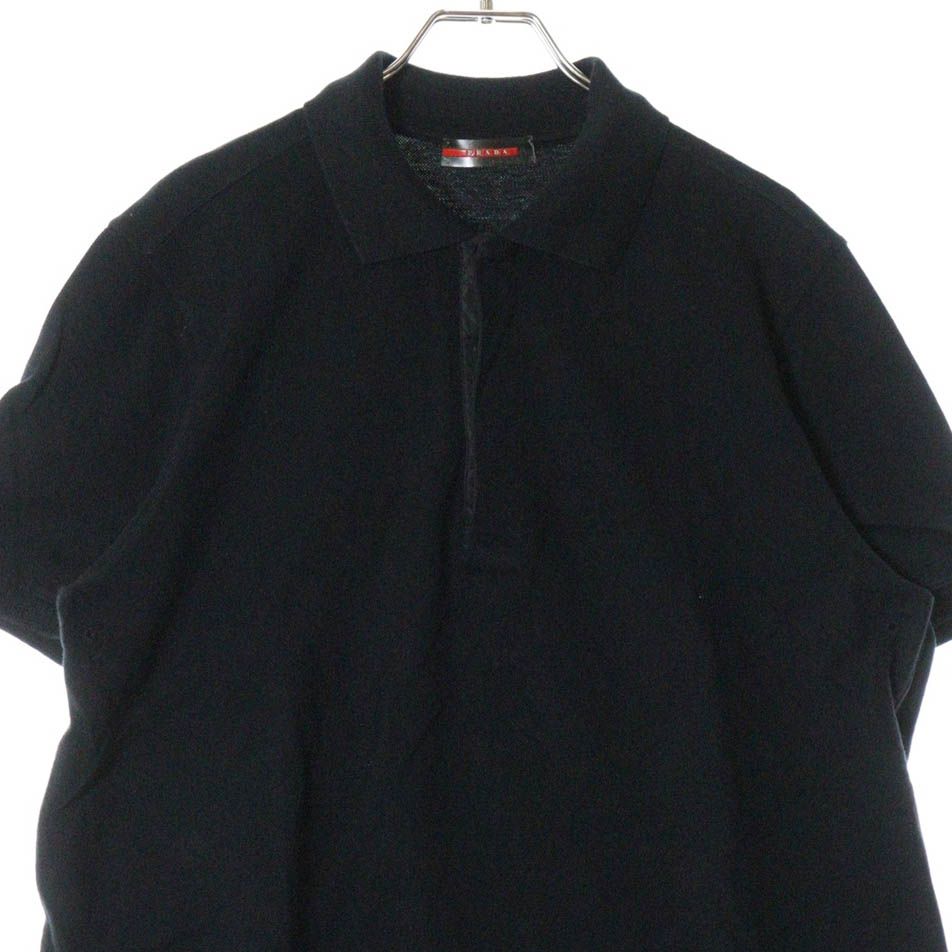 5996【人気ブラック】プラダ‪☆ラバーロゴ入り長袖ポロシャツ ナイロン切替 PRADA SPORT (プラダ スポーツ) 前立てナイロン切り替え ラバーロゴ