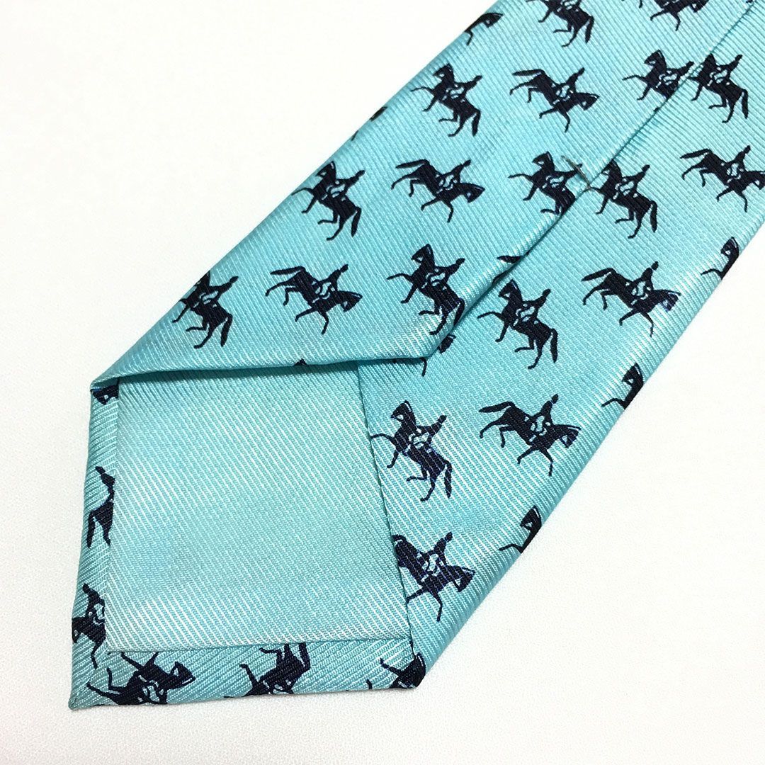 未使用級 エルメス HERMES ネクタイ シルク100% ライトブルー アニマル