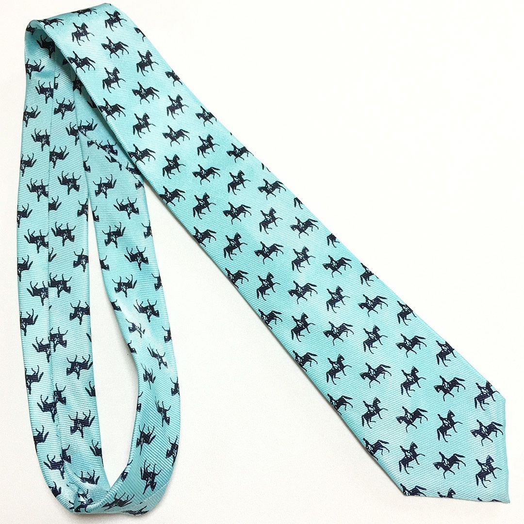 未使用級 エルメス HERMES ネクタイ シルク100% ライトブルー アニマル