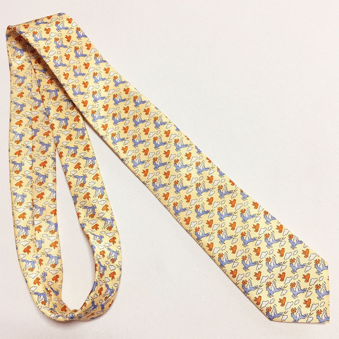 未使用級 エルメス HERMES ネクタイ シルク100% オレンジ / ライト