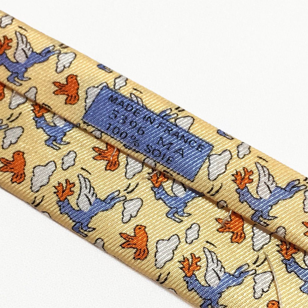 未使用級 エルメス HERMES ネクタイ シルク100% オレンジ / ライト