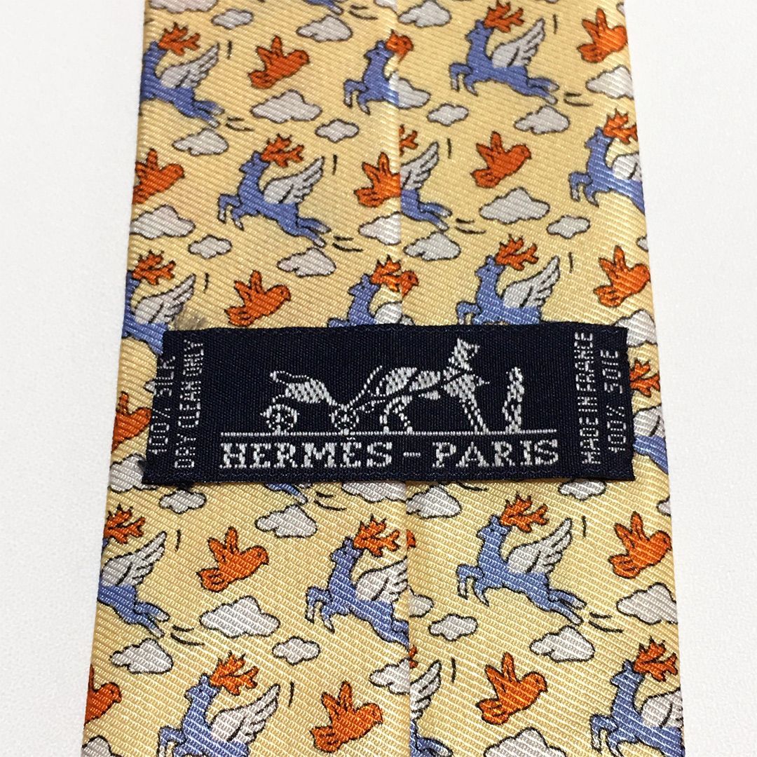 未使用級 エルメス HERMES ネクタイ シルク100% オレンジ / ライト