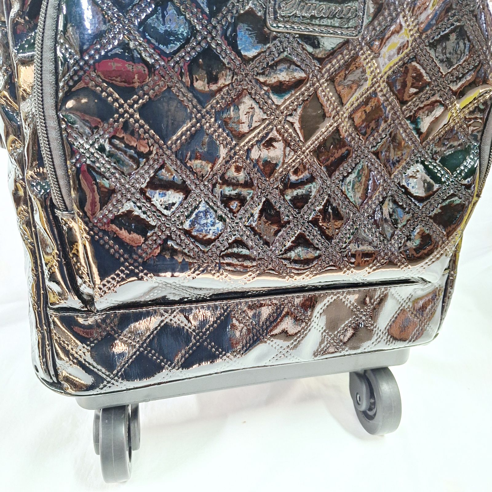 中古☆チャームなし スワニー キャリーバッグ エナメル キルティング