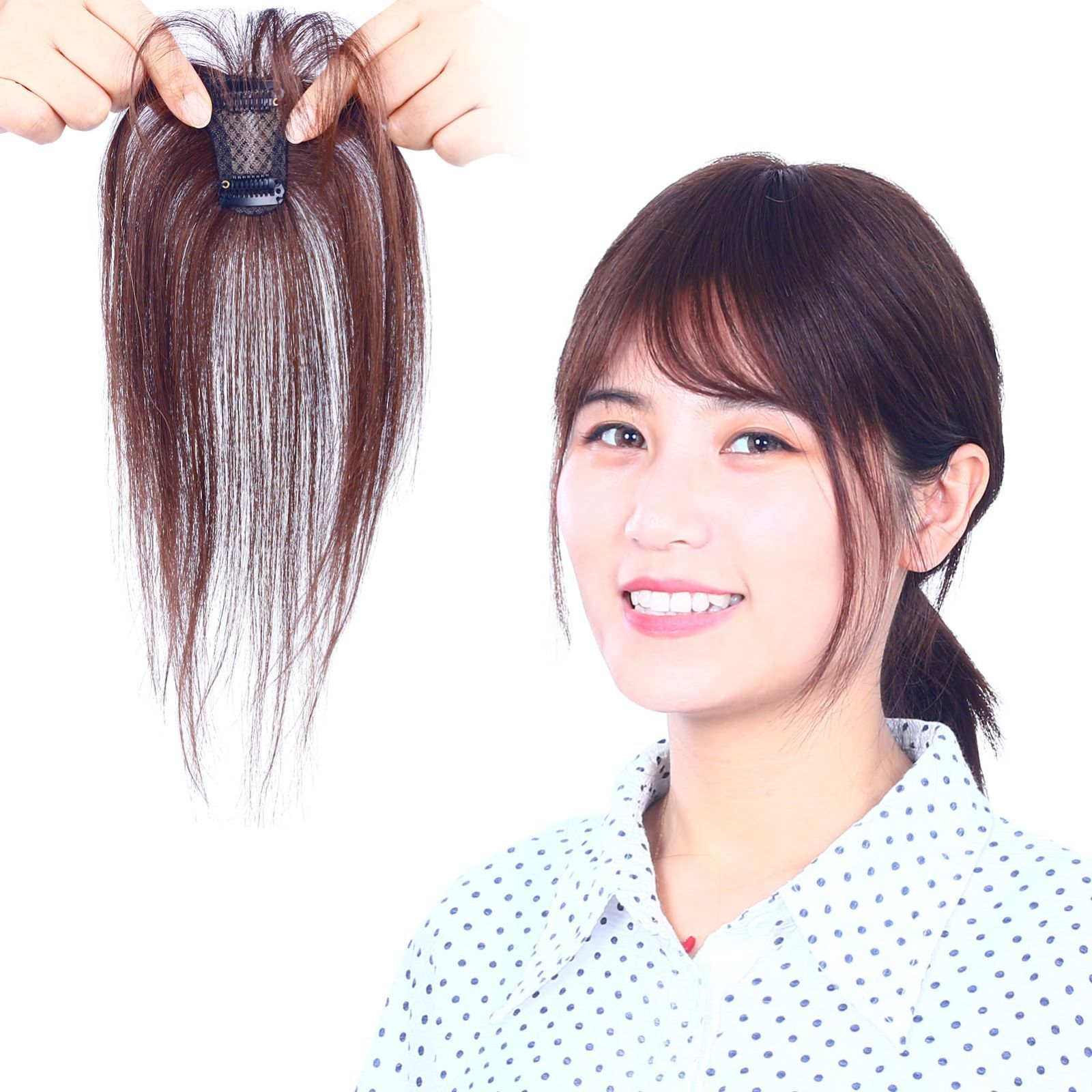 HIYE 前髪ウィッグ 部分ウィッグ 人毛100 手植え 3D構造 ふんわり 自然