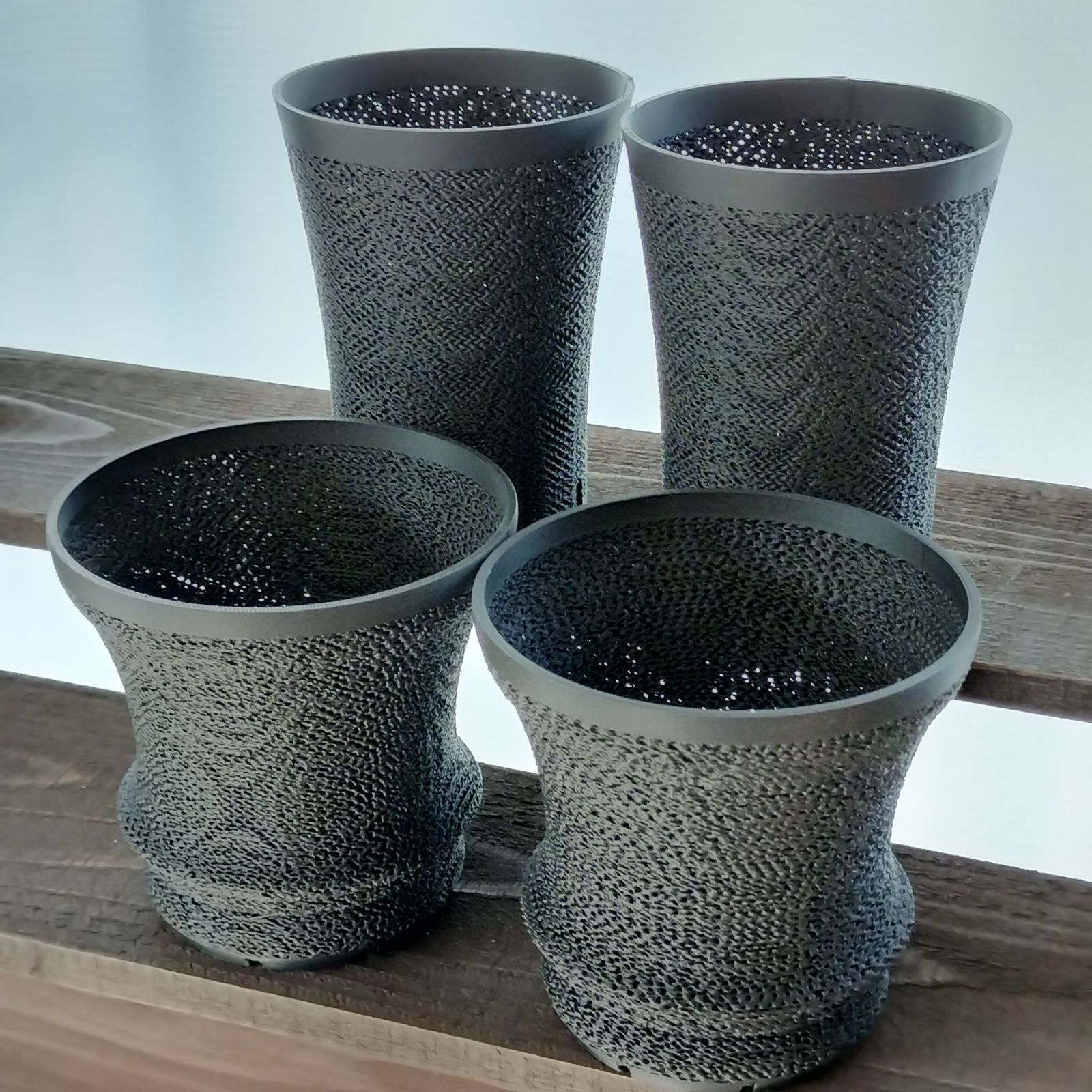 3Dプリンター鉢 メッシュ 2号 2.5号 3号 4号 セット 植木鉢 アウトレット】フカバチ3号 2個 セイハイ3.5号 2個 ジャイロイド鉢