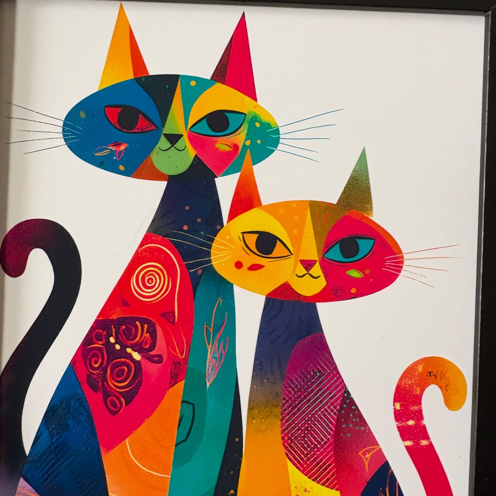 猫 ねこ アート作品 カラフル ネコ アート 抽象画 水彩画風 額装アート