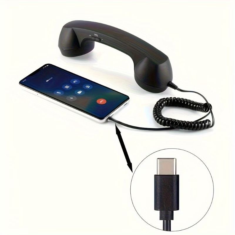 有線イヤホン レトロ風 固定電話 レッド 赤 Type C イヤホン 23cm