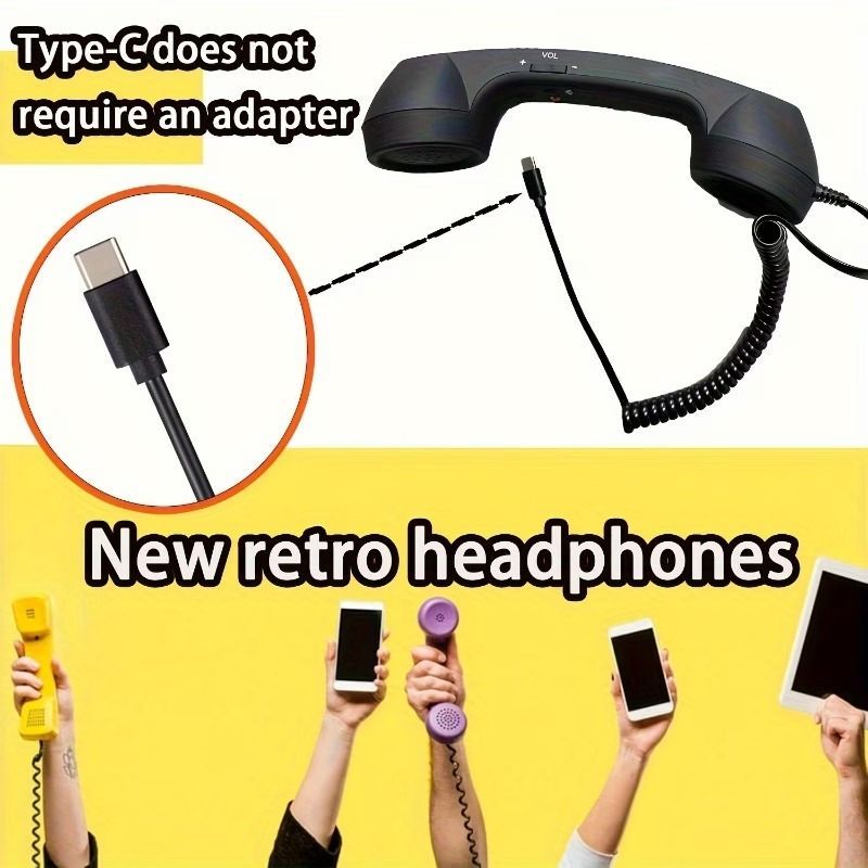 有線イヤホン レトロ風 固定電話 レッド 赤 Type C イヤホン 23cm