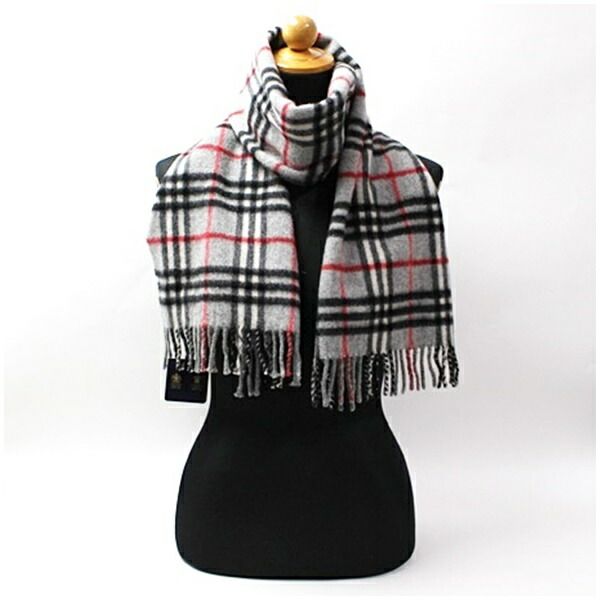 バーバリー 未使用 カシミヤ マフラー グレー チェック 146 30cm