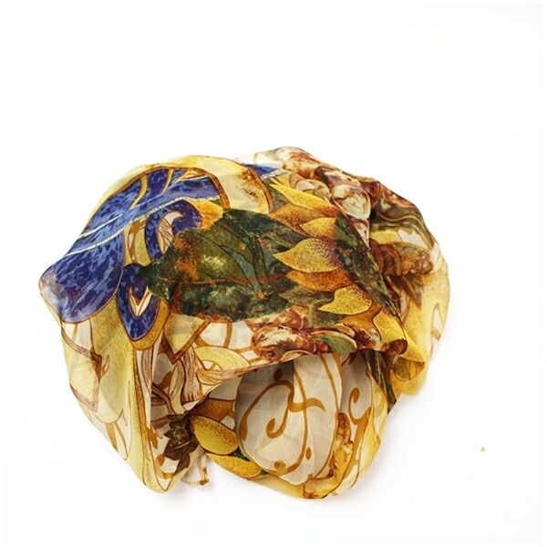 シャネル シルク スカーフ ベージュ イエロー 花柄 中古 Aランク