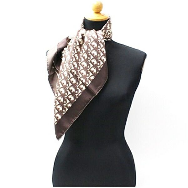 クリスチャンディオール スカーフ トロッター柄 ベージュ ブラウン