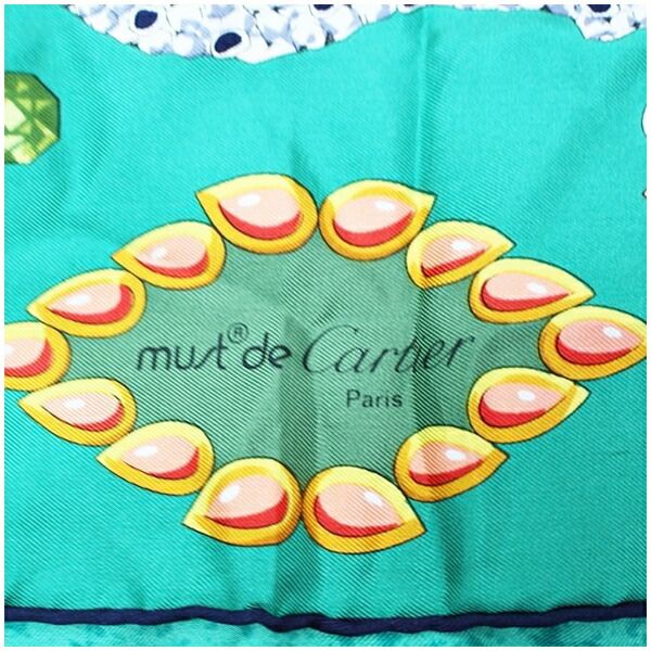 カルティエ マストドゥカルティエ シルク スカーフ グリーン 宝石柄