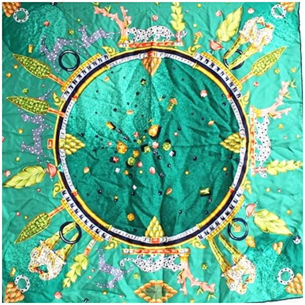 カルティエ マストドゥカルティエ シルク スカーフ グリーン 宝石柄