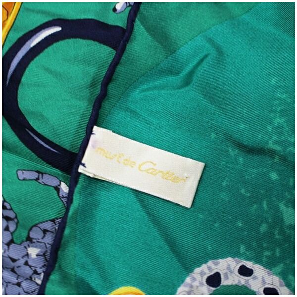 must de Cartier シルク大判スカーフ カルティエ龍グリーン総柄 良品