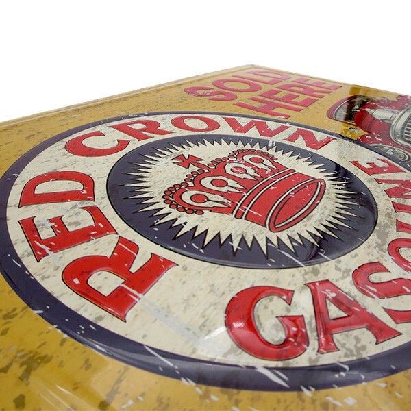 エンボス メタルサイン RED CROWN GASOLINE レッドクラウン ブリキ看板